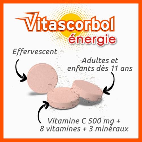 VITASCORBOL ENERGIE Multivitamines Complément alimentaire Goût Orange pressée 30 comprimés effervescents