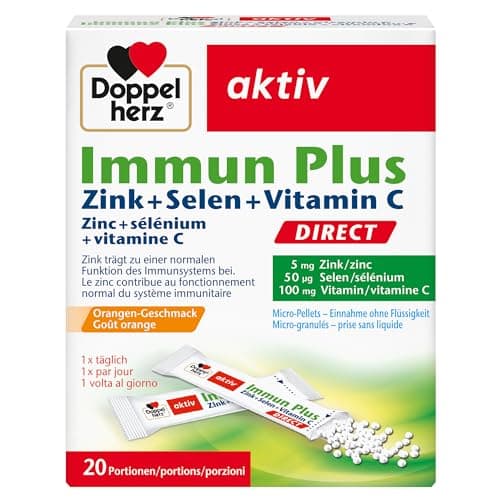 Doppelherz Immun Plus Direct – Zinc, Sélénium et Vitamine C pour le Système Immunitaire – 20 Sachets