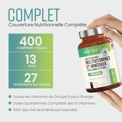 Multivitamines et Minéraux 400 Comprimés Femme/Homme, Complément Alimentaire Anti-Fatigue Immunité Adulte, Cure Vitamine