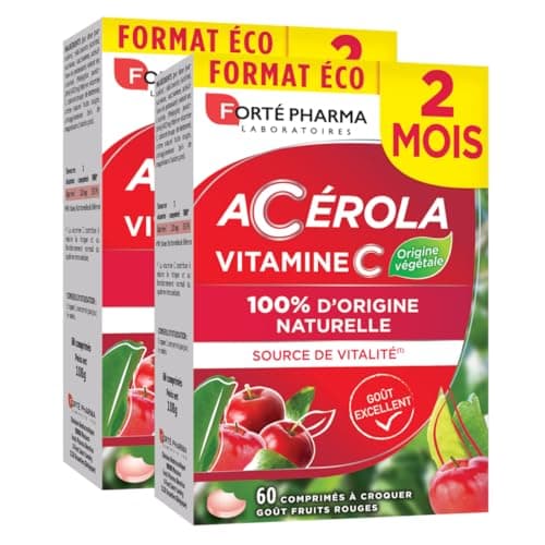 Forté Pharma – Acérola Gummies | Vitamine C - Goût Fruits Rouges - Adultes et Enfants dès 3 ans | Complément Alimentaire — Acérola Vitamine C à croquer 4 mois