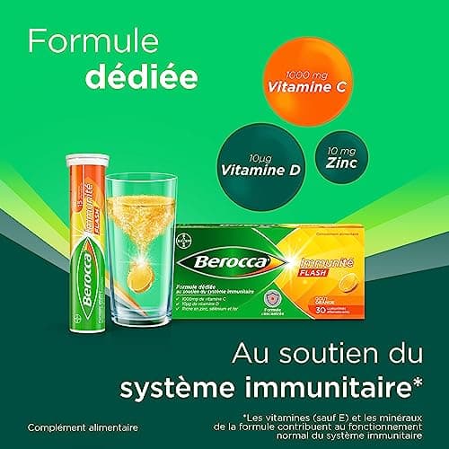 Berocca® Immunité Flash Sélénium, Fer + Berocca® Energie Orange - Multivitamines et Minéraux pour Renforcement Immunitai