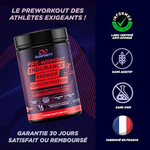 Runfinity Pre Workout - Booster d'Énergie pour Durée Longue : 4 Heures d'Efficacité - Performances Sportives Maximales -