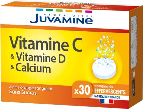 JUVAMINE - Vitamines C et D & Calcaire - Traitement Anti-Fatigue - Pour Une Vitalité Renforcée - 30 Comprimés Effervesce