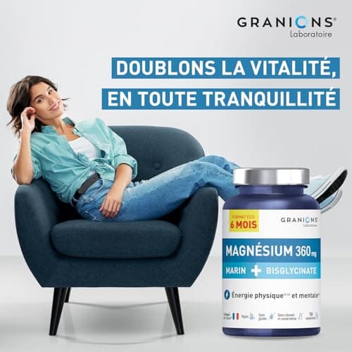 GRANIONS Magnésium Marin + Magnésium Bisglycinate | Bien-être anti-stress | 180 Comprimés | Format 6 mois