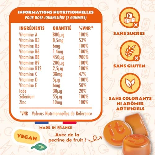 POP IT Gummies Multivitamines - Immunité & Énergie - Vegan, Sans Sucres, Gout Tropical - 60 Unités - Vitamines A, B, C,