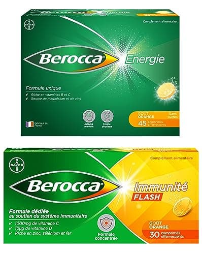 Berocca® Immunité Flash Sélénium, Fer + Berocca® Energie Orange - Multivitamines et Minéraux pour Renforcement Immunitai