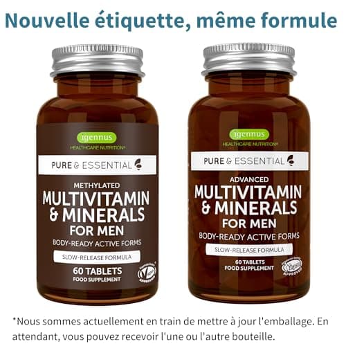 Multivitamines pour Hommes avec Lycopène, Zinc, Vitamine D3 Methylée, B6 & B12 Methylées pour Énergie, Immunité et Santé