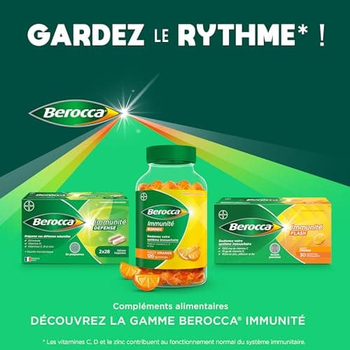 Berocca Immunité Gommes 120 Pièces - 8 Vitamines et Minéraux (C, D, Zinc) - Soutien Protection Immunitaire Quotidienne
