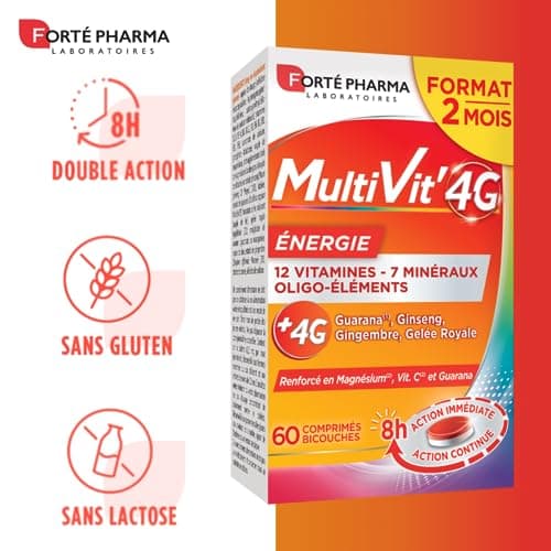 Forté Pharma Multivit' 4G Energie - Forme et Tonus pour Fighting la Fatigue - Ginseng et Guarana Contre l'Irritabilité -