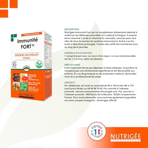 NUTRIGÉE - Immunité Fort - Tonus - Renforce Le Tonus et Stimule les Défenses Naturelles - 60 Comprimés - Fabriqué en Fra