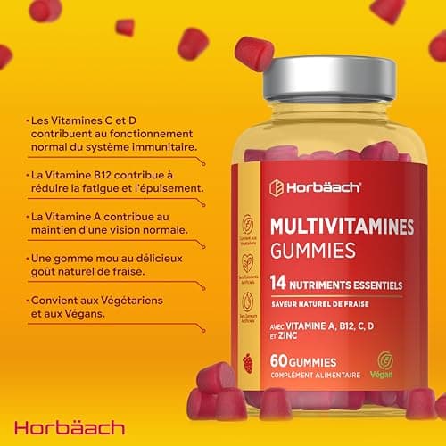 Horbaach Multivitamines Gummies Adulte 14 Vitamines Essentielles et Zinc - 60 Gummies Vegan - Multivitamines pour Adulte