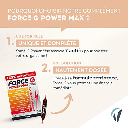 Vitavea - Force G Power Max Renforcer Énergie Immédiate - Ginseng, Gingembre, Guarana, Taurine, Arginine, Vitamine C, Ca