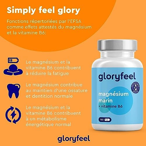 Magnésium Marin et Vitamine B6 pour Combattre la Fatigue, 360 mg/jour, Gélules Végétales, 3 Mois de Cure, Laboratoires T