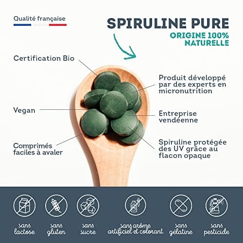 Spiruline Vitavea - Pure, Riche en Protéines et Phycocyanine - Immunité & Lutte contre la Fatigue - 200 Comprimés Vegan,