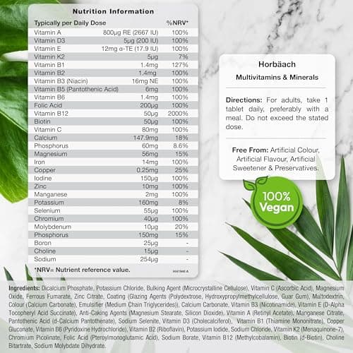 Multivitamines et Minéraux Horbaach pour Homme et Femme | 450 Comprimés | 20 Ingrédients Essentiels | Soutien Immunitair