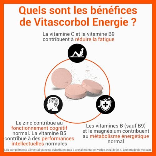 VITASCORBOL ENERGIE Multivitamines Complément alimentaire Goût Orange pressée 30 comprimés effervescents