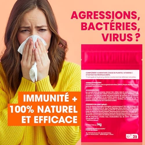 IMMUNITE Défenses Immunitaires & Anti-Fatigue Vitamine C + D3 100% AR | 5 plantes Naturelles Shiitake, Astragale 100 mg,