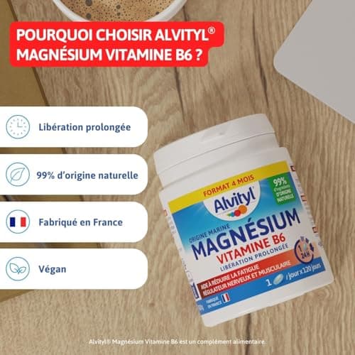 Magnésium et Vitamine B6 Alvityl - Libération Prolongée - Stress et Fatigue - Comprimés Marine 120 Jours
