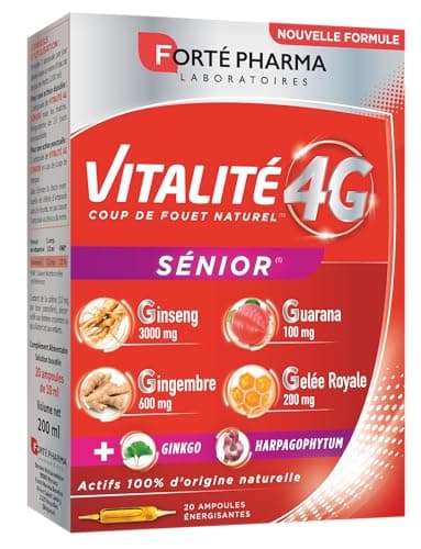 Forté Pharma - Vitalité 4G Dynamisant | Coup de fouet naturel | Complément alimentaire énergie immédiate - Ginseng, Ging — Vitalité 4G Sénior 20 Ampoules