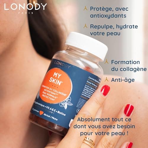 Lonody Gummies pour Peau Visage Anti Ride Visage Antioxydant Hyaluronique Collagène Vegan Sans Sucre France