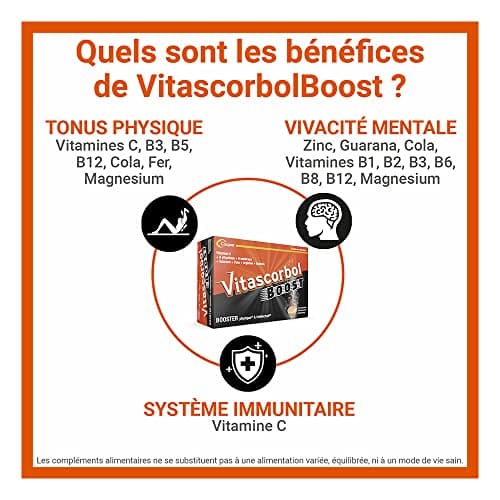 VITASCORBOL Multivitamines Comprimés Effervescents Goût Orange - Boost Physique et Intellectuel - 20 Comprimés