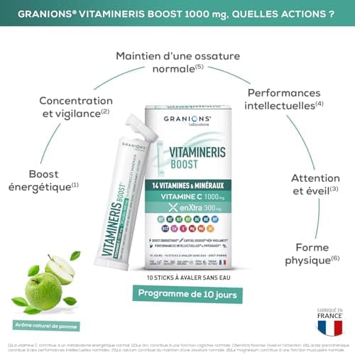 Multivitamines Vitamineris BOOST GRANIONS - 10 Vitamines & 4 Minéraux - Goût Pomme - Fabriqué en France