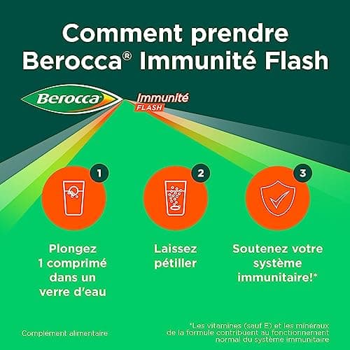 Berocca® Immunité Flash Sélénium, Fer + Berocca® Energie Orange - Multivitamines et Minéraux pour Renforcement Immunitai