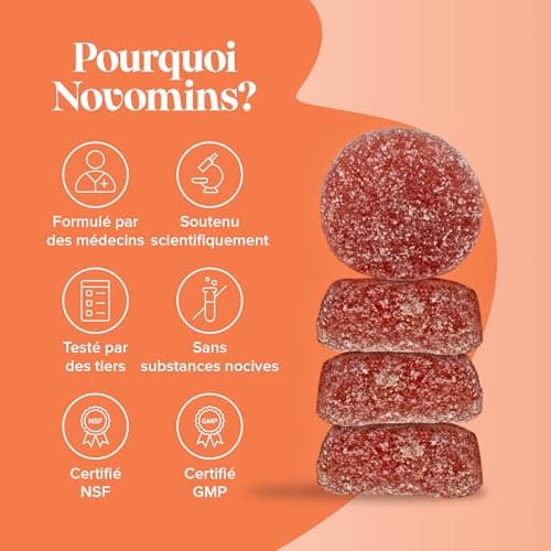 Novomins Gummies Vita C 250mg sans sucre – Immunité renforcée – 60 gélules véganes pour adultes avec bioflavonoïdes, cyn