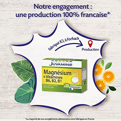 JUVAMINE Magnésium Vitamines B6 B2 B1 Orange 30 Comprimés Effervescents Lot de 2 - Vitamines et Minéraux - Adultes - Cur