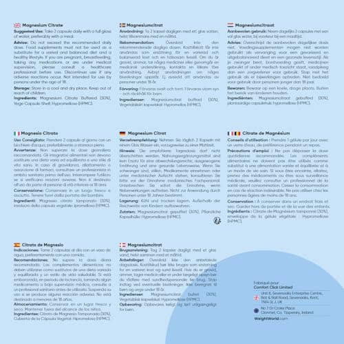 Citrate de Magnésium Vegan 240 Gélules - Pour Femmes et Hommes - 8 Mois d'ApprovisionnementMusclée - Sans Gluten - Sans