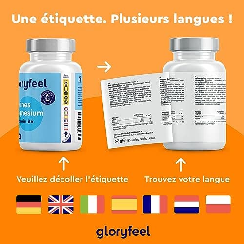 Magnésium Marin et Vitamine B6 pour Combattre la Fatigue, 360 mg/jour, Gélules Végétales, 3 Mois de Cure, Laboratoires T