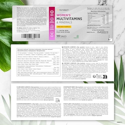 Multivitamines Femme 180 Comprimés Vegan par Horbaach pour Soutien du Système Immunitaire et Énergie