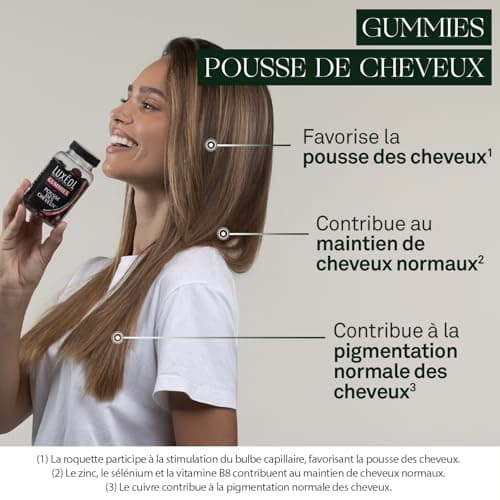 Luxéol Gummis pour Croissance des Cheveux - Complément Alimentaire Naturel pour Stimuler les Bulbes Capillaires - Arôme