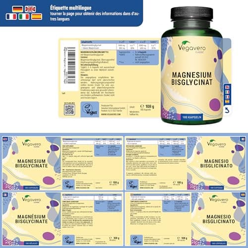 Vegavero® Magnésium Bisglycinate 300 mg + Haute Biodisponibilité | Anti Fatigue + Stress + Sommeil | 180 Gélules Vegan &