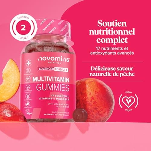 Multivitamines Adultes – 17 Vitamines & Minéraux Essentiels – Immunité & Énergie – Vegan, Sans Gluten – 60 Gommes – Comp