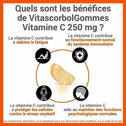 [VITASCORBOL - Vitamine C - Ingrédients Vegan - 45 Gommes]  
[VITASCORBOL - Complément alimentaire - Ingrédients Vegan -