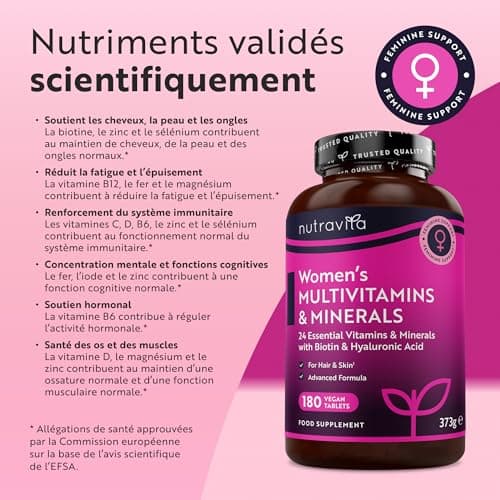 Nutravita Multivitamines et minéraux pour femmes : 24 vitamines et minéraux actifs essentiels - 180 comprimés végans - S