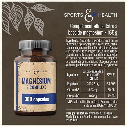 Complex Magnésium 400mg - Gélules - Hommes et Femmes - Santé et Énergie - 300 Gélules - Magnésium Hors-Norme Vitamine B