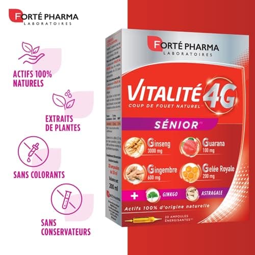 Forté Pharma - Vitalité 4G Sénior | Complément Alimentaire Energie Ginseng, Gingembre, Guarana, Gelée Royale | Seniors |