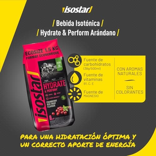 Isostar Poudre Isotonique Cranberry & Fruits Rouges 1,5 kg (37 Doses) - Hydratation Sport Complexe pour Performance Opti