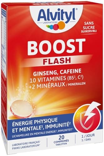 Alvityl Comprimés Boost Effervescents Ginseng et Caféine - 10 Vitamines - 2 Minéraux - 15 Ans + - 20 Jours - Rouge - 20