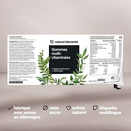 Gommes Multivitamines pour adultes – 120 Gummies naturels au citron – 12 vitamines et minéraux (C, D3, Biotine) – fabriq
