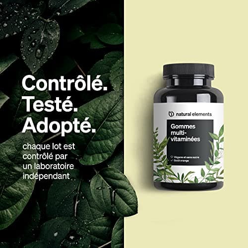 Gommes Multivitamines pour adultes – 120 Gummies naturels au citron – 12 vitamines et minéraux (C, D3, Biotine) – fabriq