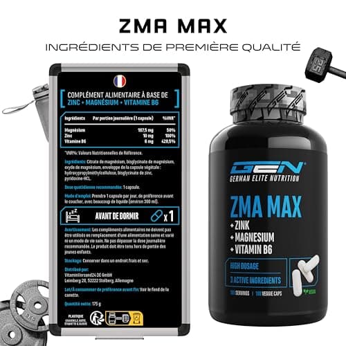 ZMA MAX - Dose extra haute - Zinc + Magnésium + Vitamine B6 - Vegan - 180 capsules
