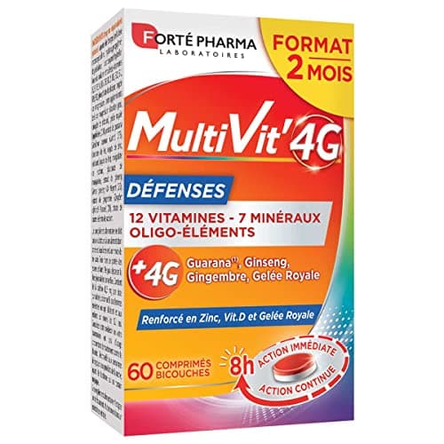 Forté Pharma - Multivit' 4G Energie - Forme et Tonus - Combattre la fatigue et l'irritabilité - 30 comprimésBi-couches — Multivit'4G Défenses 2 mois