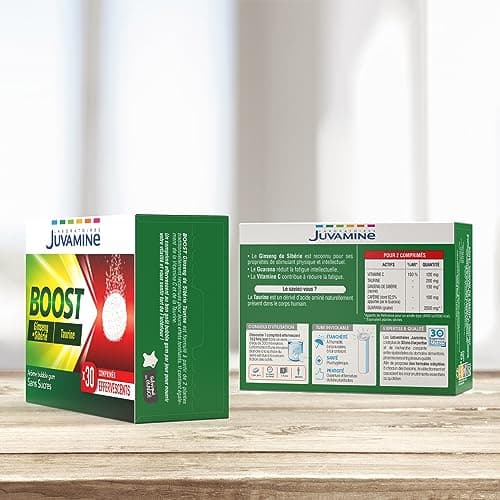 JUVAMINE - Ginseng de Sibérie et Taurine BOOST - Tonifiant physique et intellectuel - Arôme Bubble Gum - 30 Comprimés ef