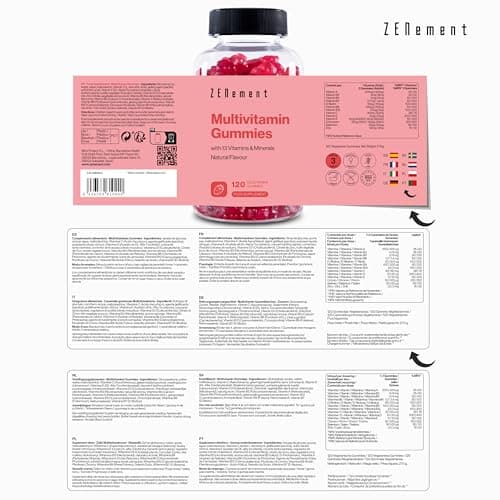 Zenement Multivitamines et Minéraux pour Enfants et Adultes 120 Gummies - 13 Vitamines & Minéraux | Végétarien, Sans Glu