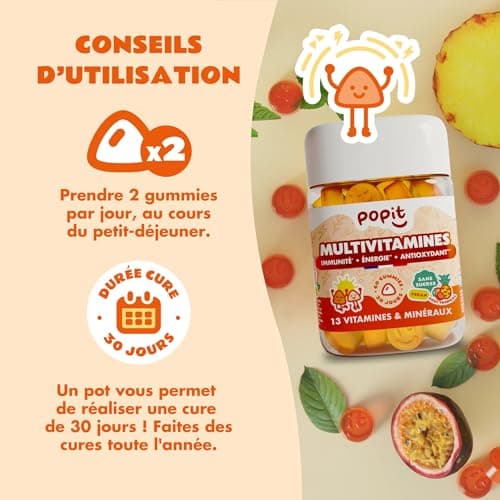 POP IT Gummies Multivitamines - Immunité & Énergie - Vegan, Sans Sucres, Gout Tropical - 60 Unités - Vitamines A, B, C,