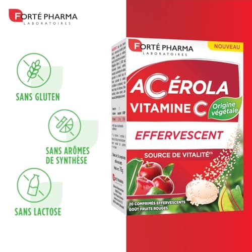 Forté Pharma - Acérola Effervescente Vitamine C | Complément Alimentaire Naturel Anti Fatigue | Pour Tous | À Boire | 20