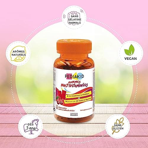 PEDIAKID - Gommes Multivitaminées Naturelles - Réduisent la Fatigue et Soutiennent les Défenses - 60 Gommes